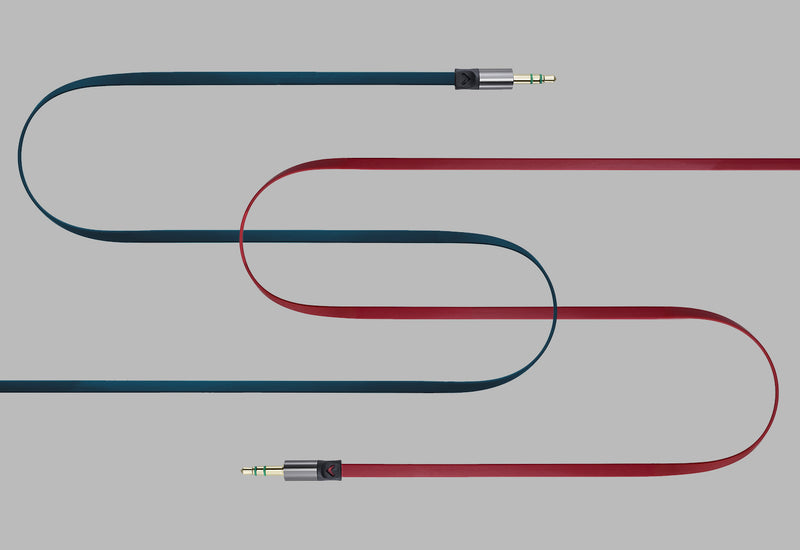 Intertwined headphone cables in the shape of a letter S